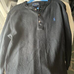 RALPH LAUREN POLO BLACK WAFFLE KNIT LONG-SLEEVE BOYs THERMAL SHIRT Medium 10-12